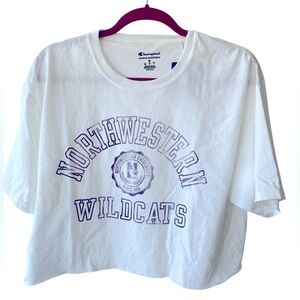 NWT! Champion Northwestern University Wildcats Women White Crop Top T-shirt Sz M